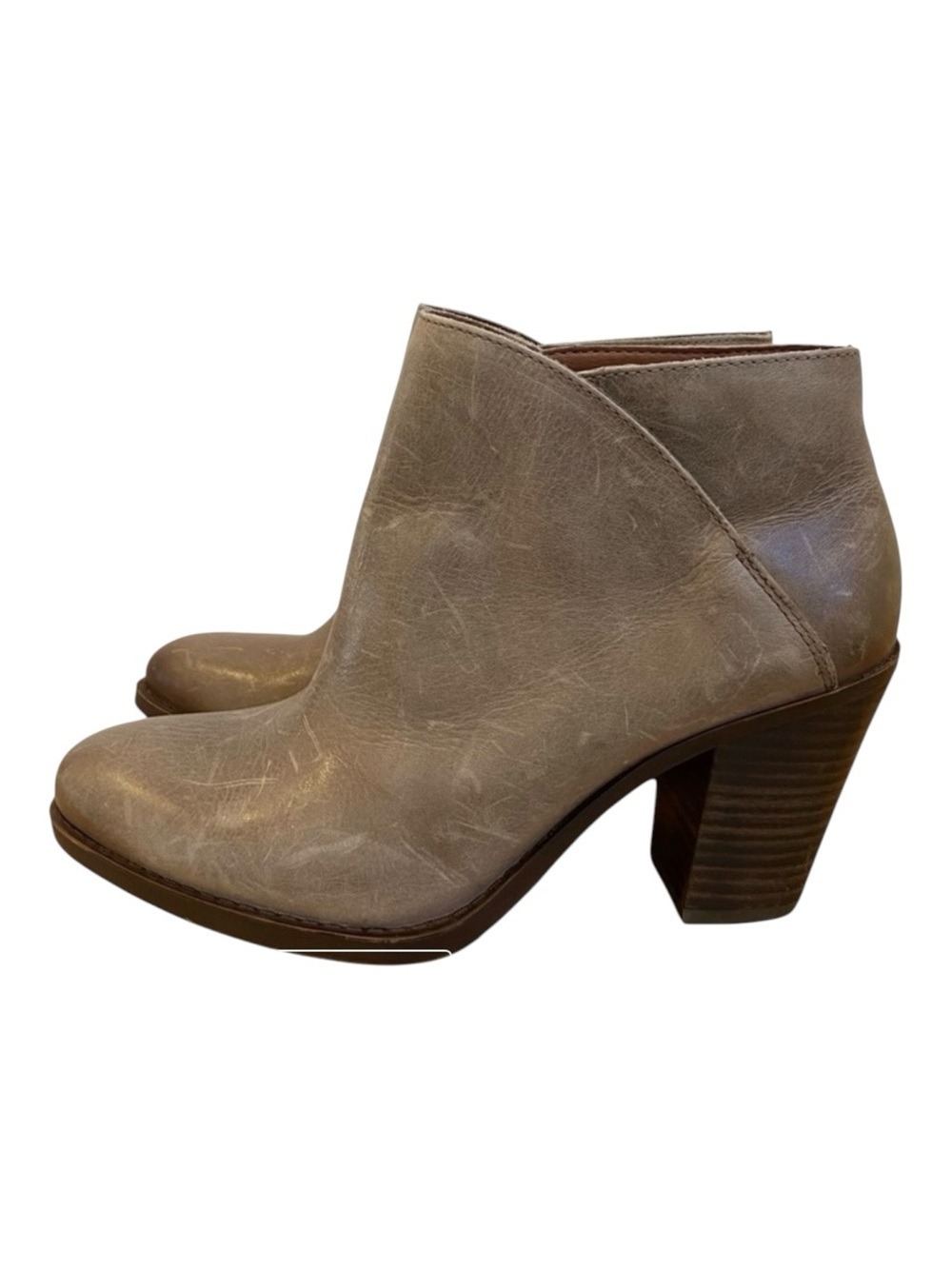 Lucky brand ankle boots chunky heels tan distressed genuine leather round toe 8